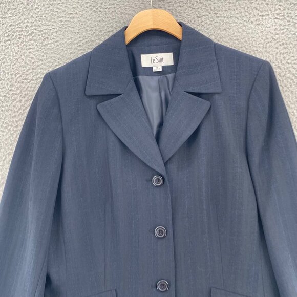 Le Suit Blazer Womens 12 Navy Shimmer Tonal Stripe Button Up Pockets Office Work - Picture 4 of 11